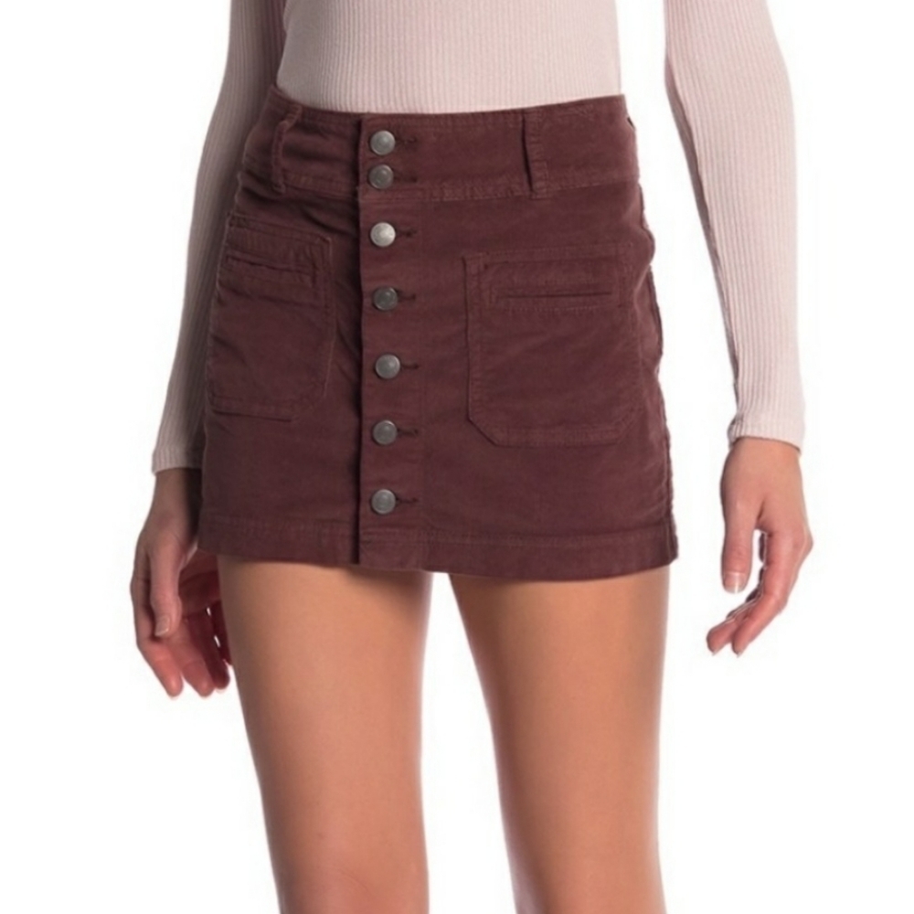 We The Free Plum Corduroy Front Button Mini Skirt